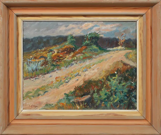 EINAR KRÜGER. Landsväg, olja på duk, signerad.