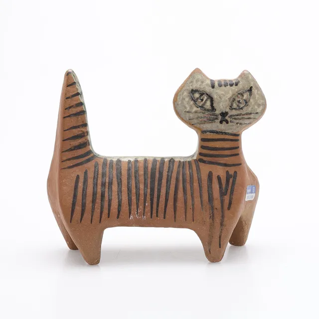 LISA LARSON. FIGURIN, DELVIS GLASERAT STENGODS, KATT UR SERIEN "LILLA ZOO" GUSTAVSBERG.