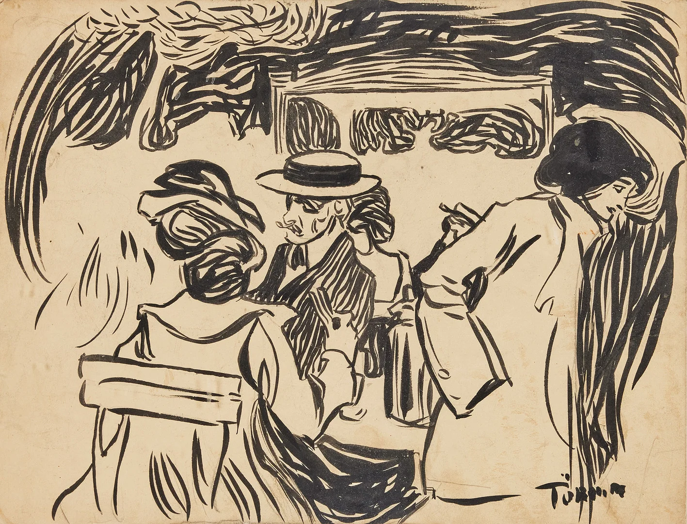 AXEL TÖRNEMAN (1880-1925). Cafébild, tusch på papper, 23 x 31 cm. — Drawings — Stockholms Auktionsverk Fine Art