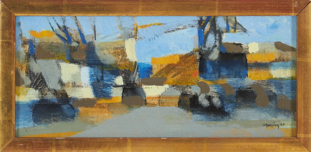 IVAR MORSING. Hamnmotiv, olja på pannå, signerad, daterad -60. — Paintings — Stockholms Auktionsverk Sickla