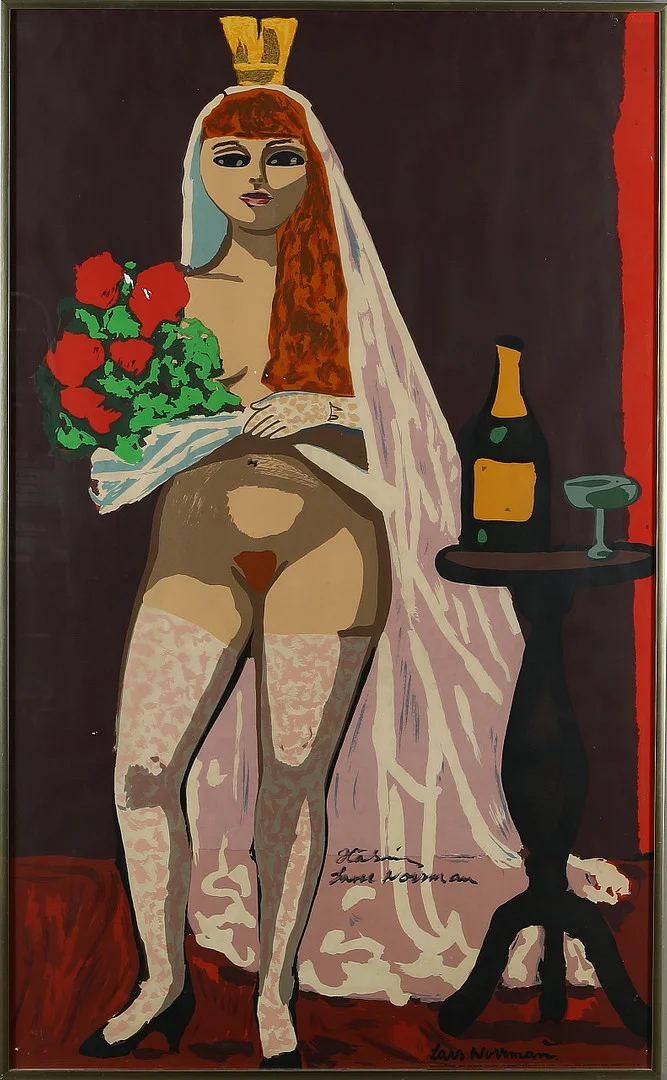 LARS NORRMAN. "Kalles Brud", screentryck, signerad i trycket och för hand, utgiven 1968. — Engravings & Prints — Auktionshuset Kolonn