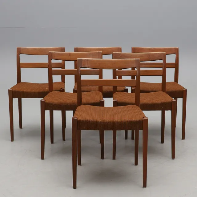 NILS JONSSON. Stolar, 6 st, "Garmi", Troeds, Bjärnum, 1960-tal.