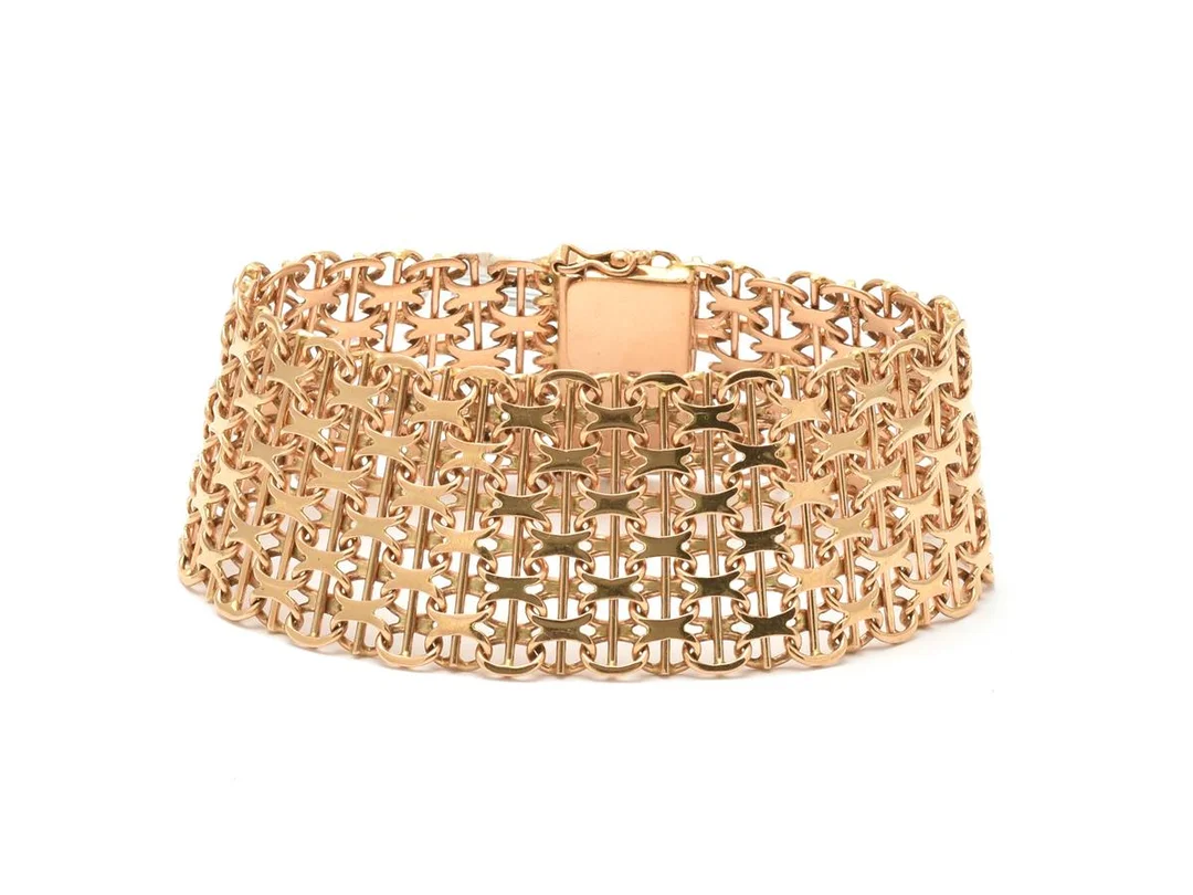 Armband X-länk med stav 18K 44,8g längd: 18,7cm bredd: 26mm med kistlås — Smycken/Armband — Kaplans