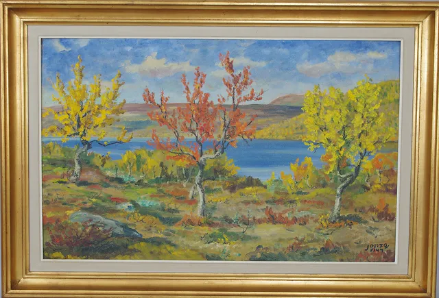PAUL JONZE. Höstlandskap, olja på oannå, signerad Jonze 1944.