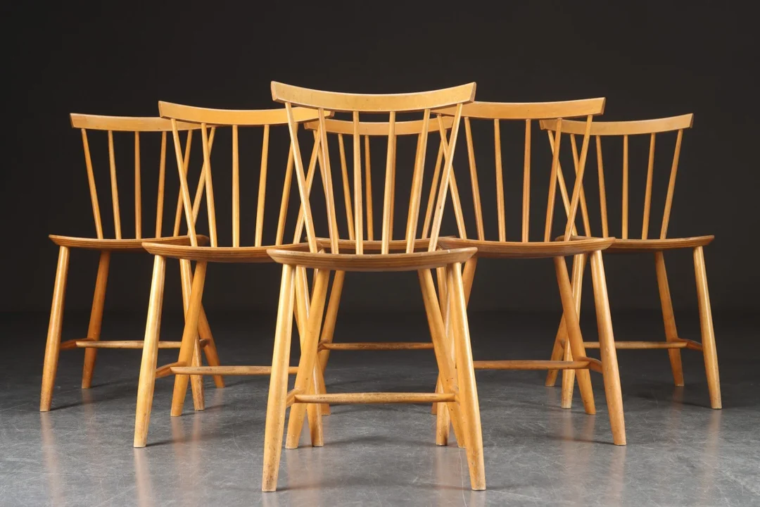 Poul M. Volther for FDB. Sæt pindestole af bøg (6) — Furniture/Chairs — Lauritz