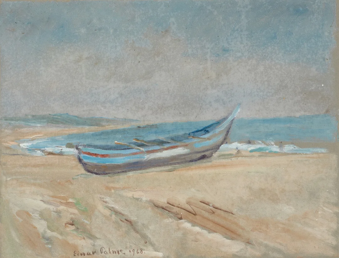 EINAR PALME (1901-1993), "Blå fiskebåt", signerad och daterad Einar Palme 1968, olja på duk. — Miscellaneous — Crafoord Auktioner Stockholm