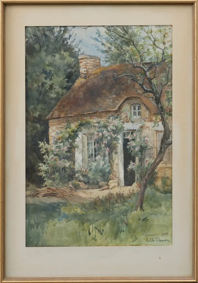 HULDA SCHENSON. Akvarell, "Normandie 1885", signerad.