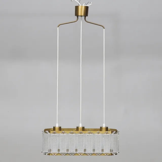 WIKTOR BERNDT. taklampa, mässing/glas, Flygsfors, 1960-tal.