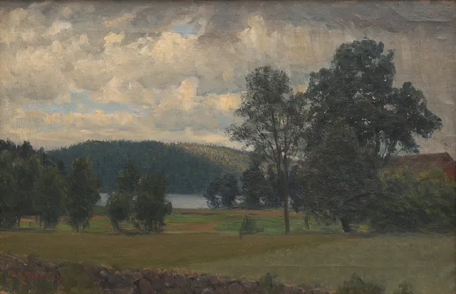 PETER ADOLF PERSSON (1862-1914). "OSBY 1909 FRÅN FÖNSTRET".