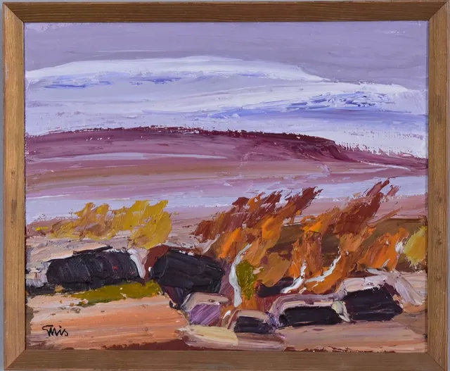 BENGT ELLIS. oljemålning på duk, "Nysnö i september".