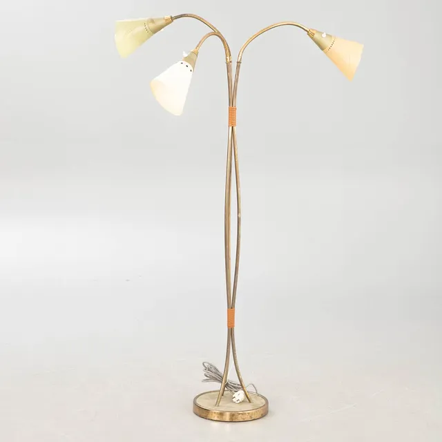 Stehlampe, Messing und Leder, 1950er Jahre.