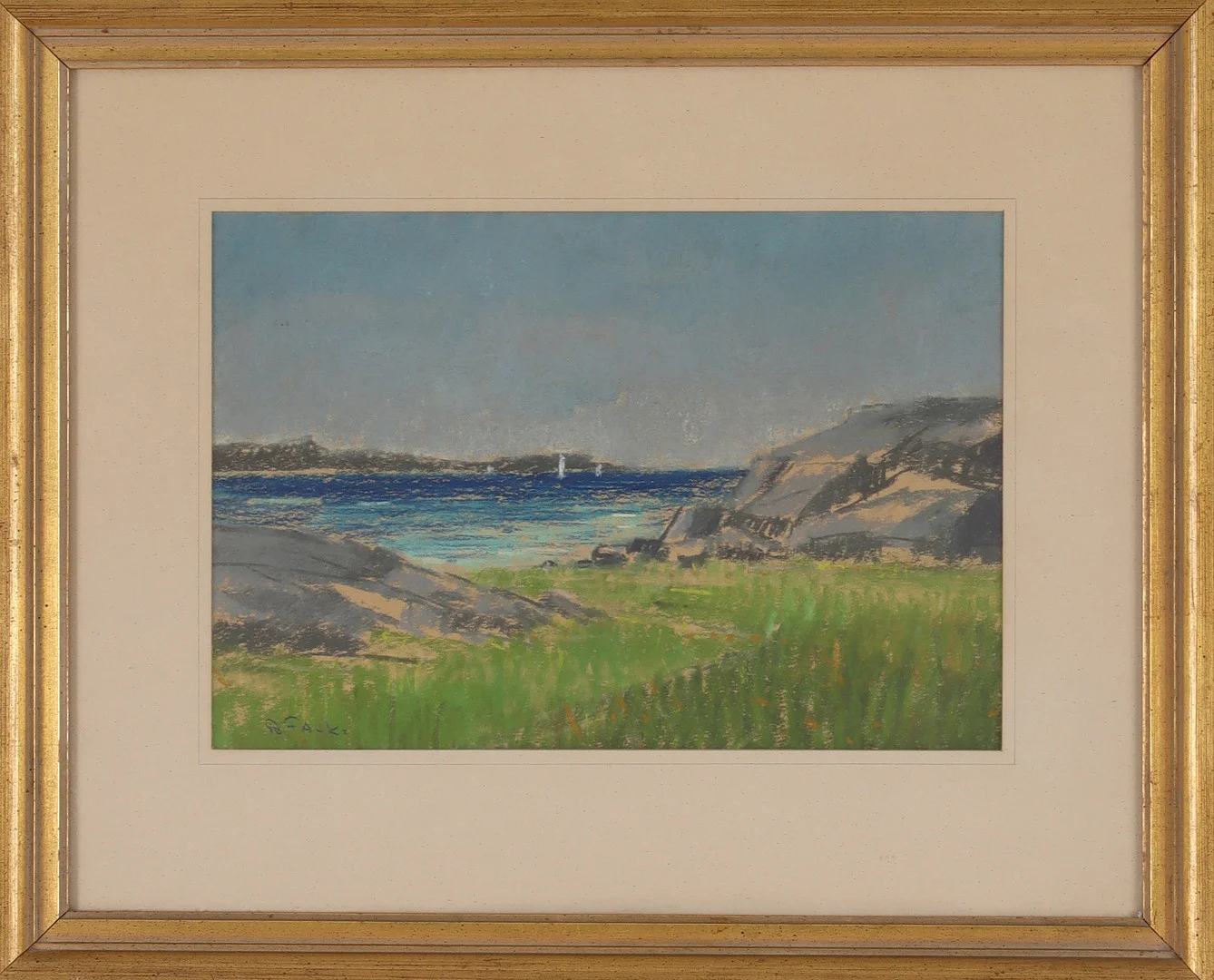 RAGNAR FALK. Kustlandskap, pastell, signerad. — Drawings — Stadsauktion Sundsvall