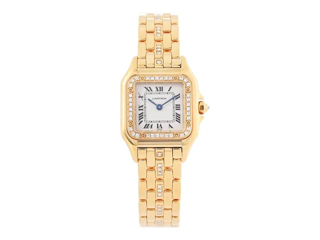 CARTIER, Panthère, Cal 157.06, Boett nr. 1280 2 / MG255350, damur, 21,5 x 22 (30) mm, 18K guld, quartz, safirglas, diamantkrans (36 st. TW/VVS, ca 0,36 ctv), briljant på kronan, originallänk med diamanter (38 st. TW/VVS, ca 0,38 ctv), viklås, längd 175 mm, totalvikt 72,1 gram, ca 1995.