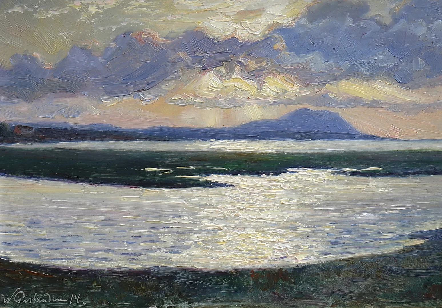WILLIAM GISLANDER. Soluppgång, olja på pannå, signerad, daterad 14. — Paintings — Auktionshuset Kolonn