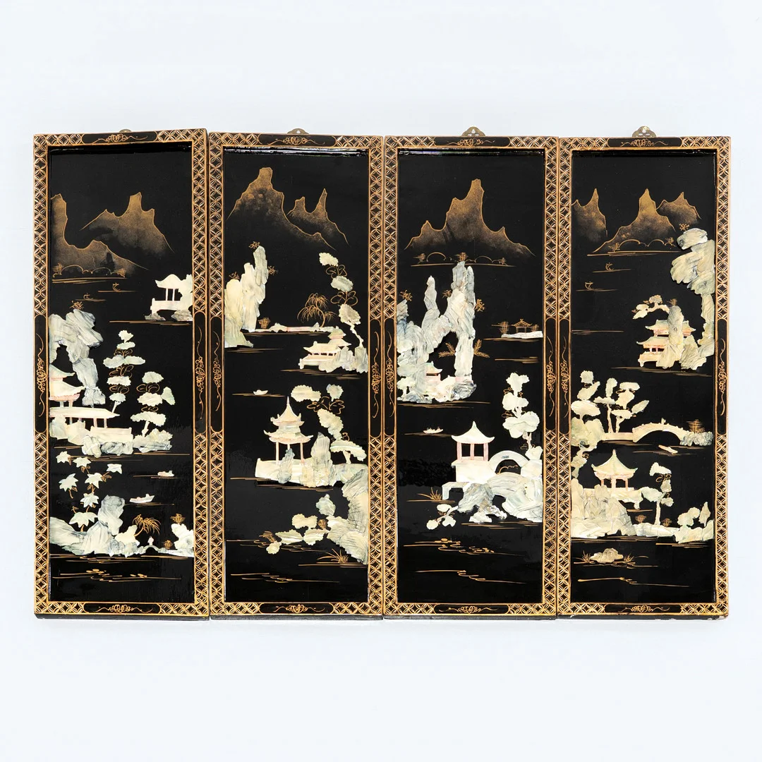 DEKORPANELER, Kina, 1900-tal, (4 st). — Wood — Norrlands Auktionsverk