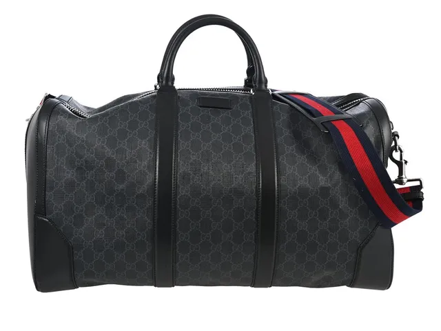 VÄSKA, GUCCI, Large Boston Duffle Bag, GG Supreme canvas, silverfärgade beslag, 50x29x27 cm, web röd/blå, avtagbar axelrem, dustbag.