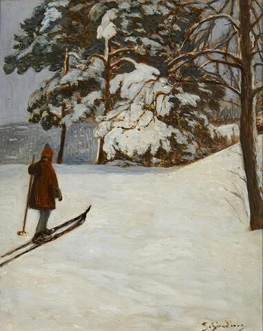 Sinding, Sigmund — På ski — Kunst/Maleri — Blomqvist