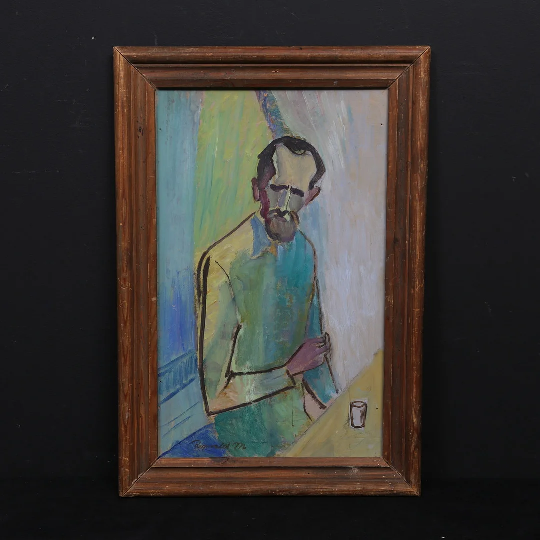RAGNVALD MAGNUSSON. Mansporträtt. Olja på pannå. Signerad. — Paintings — Gomér & Andersson Linköping