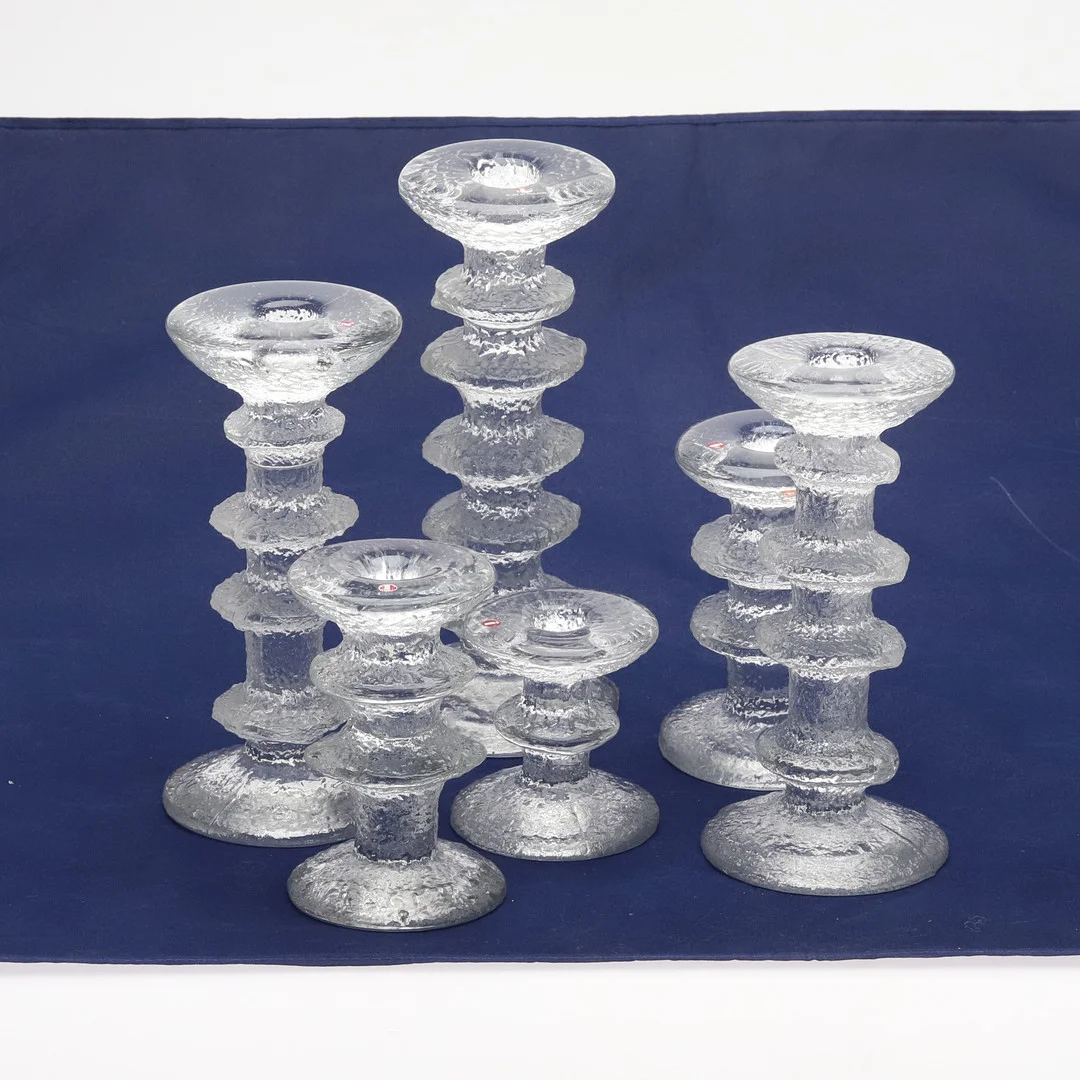 TIMO SARPANEVA. Ljusstakar, 6 st, glas, "Festivo", Iittala, Finland. — Candlesticks — Örebro Stadsauktioner