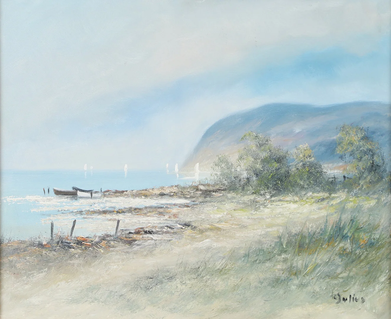 CARL JULIUS. Kustparti, olja på duk, signerad C. Julius. — Paintings — Helsingborgs Auktionskammare