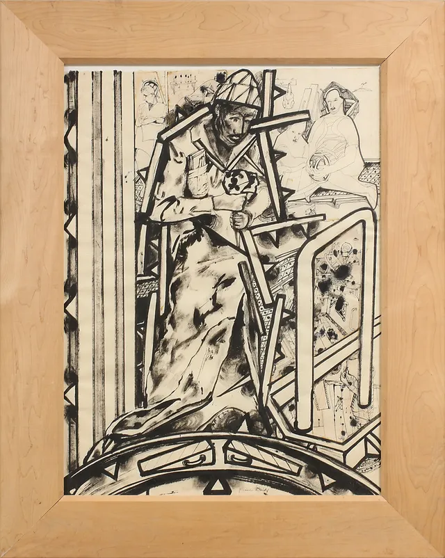 FRANCO LEIDI. Figurkomposition, blandteknik, sign.