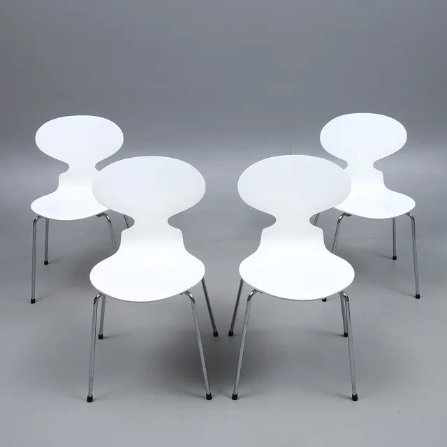 ARNE JACOBSEN. Stolar, 4 st, "Myran", Fritz Hansen, Danmark, 1984.