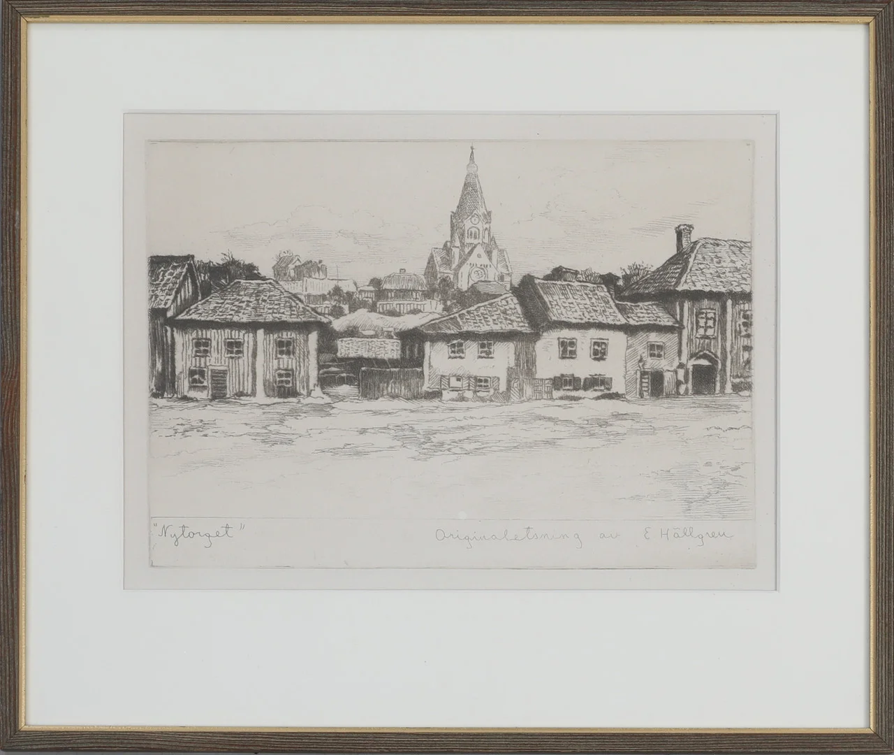 ERNST HÄLLGREN. originaletsning, "Nytorget" signerad E Hällgren. — Engravings & Prints — Södermanlands Auktionsverk