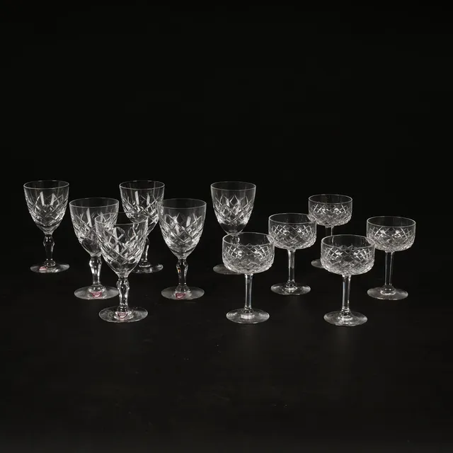 GLAS, 6+5 st, rutslipat kristallglas, Orrefors.