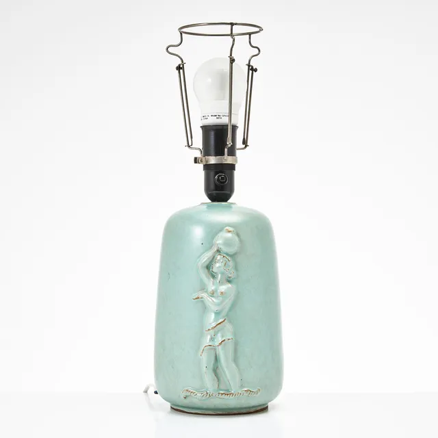EINAR LUTERKORT. Bordslampa, lergods, Upsala Ekeby, glaserat i lergods.