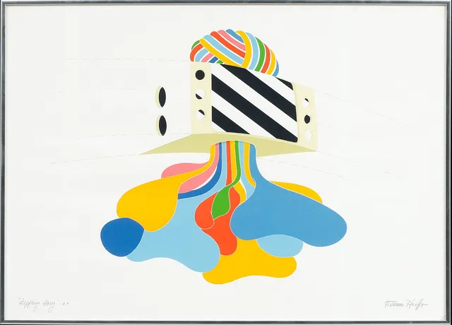 WERNER PFEIFFER. "Zipping Hony", färgserigrafi, signerad och konstnärens egna utgåva.