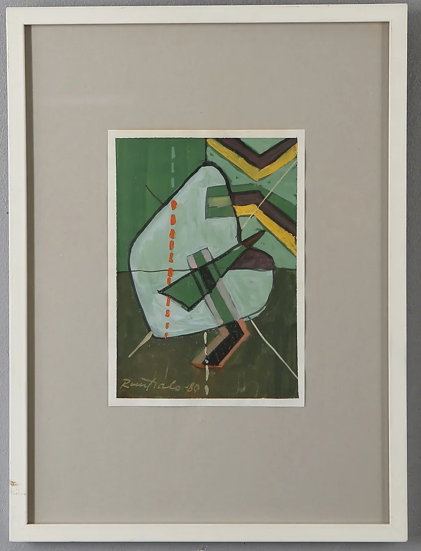 EINO RUUTSALO. "Delad form i grönt", gouache på papper, signerad och daterad -80. — Paintings — Auktionshuset Kolonn