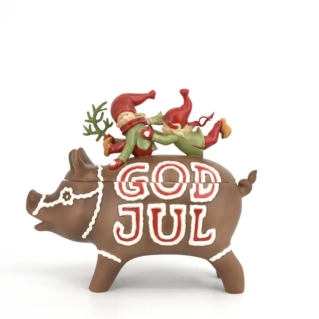 LARS CARLSSON. Burk med lock, i form av en pepparkaksgris, Fyrklövern Collection, nutida.