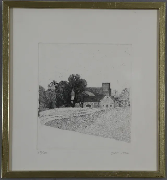 JOHN ERIK FRANZÉN. Gårdsmotiv, etsning, monogramsignerad samt numrerad 87/100.