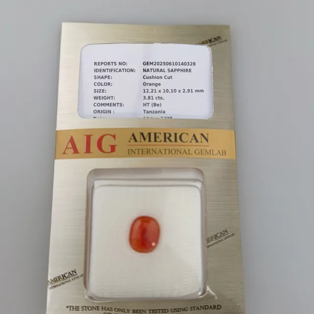 - 3.81ct Tanzania Orange Natural Sapphire.