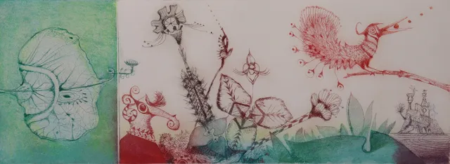 MARCEL GENAY. litografi, surrealistiskt motiv.