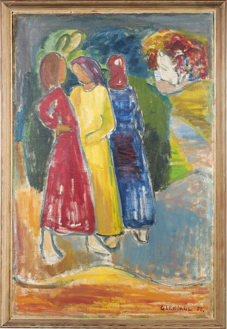 GÖSTA LILJEDAHL (1908-1993). Figurkomposition, olja på duk, signerad G. Liljedahl, daterad 1952. — Paintings — Stockholms Auktionsverk Sickla