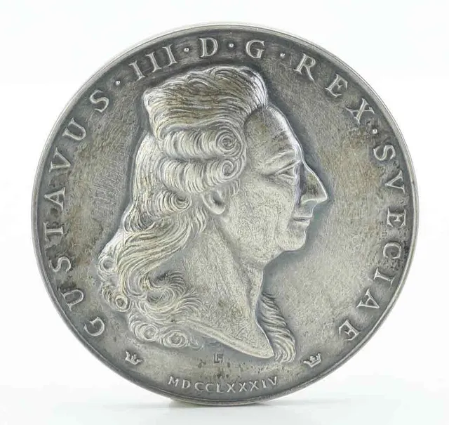 MEDALJ, silver, 200-årsjubileet, Gustaf III:s förvärv av S:t Barthélemy 1784, utgiven 1984.