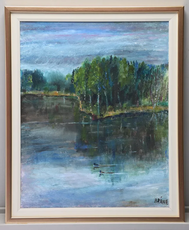 BARBRO BRÅNE. Olja på duk, naturmotiv, "sommarkvälls", signerad.