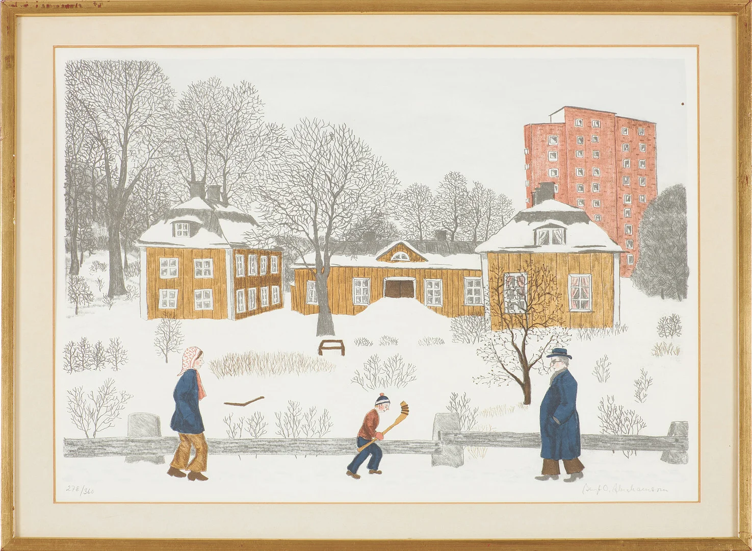 BENGT OLOV ABRAHAMSSON (1924-1989). Vintermotiv med figurer, signerad samt numrerad 278/360. — Engravings & Prints — Stockholms Auktionsverk Sickla