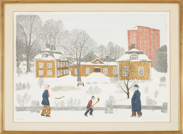 BENGT OLOV ABRAHAMSSON (1924-1989). Vintermotiv med figurer, signerad samt numrerad 278/360.