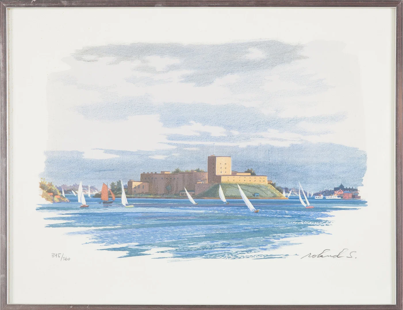 ROLAND SVENSSON. "Vaxholms kastell", litografi, signerad, numrerad 345/360. — Engravings & Prints — Stockholms Auktionsverk Sickla