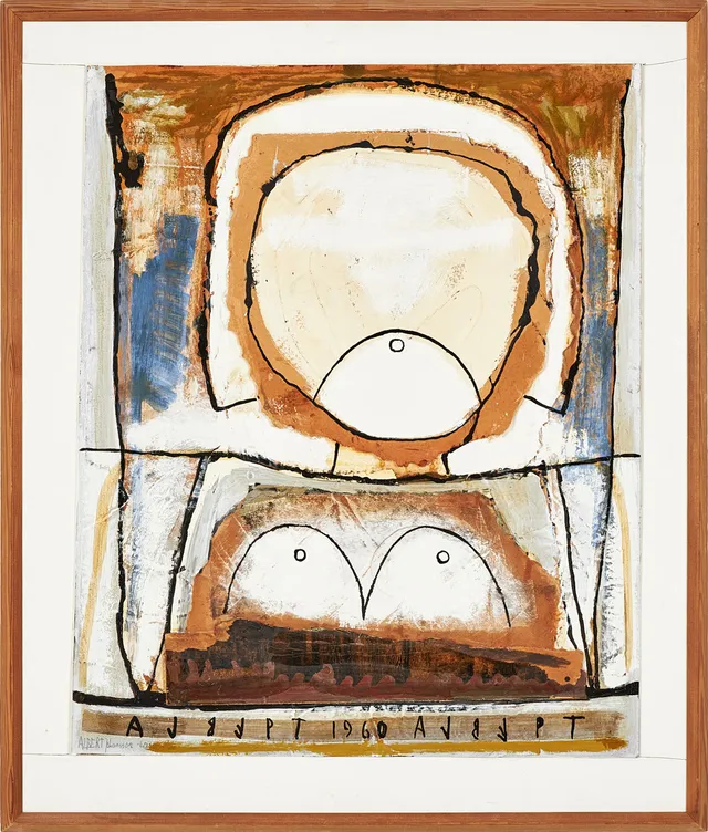 ALBERT JOHANSSON. Komposition, blandteknik och collage, signerad och daterad 1960.