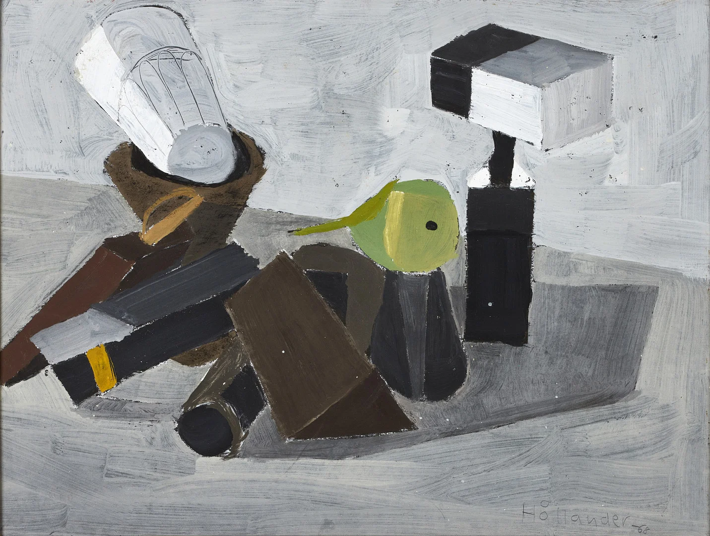 GUNNAR HÅLLANDER (1915-1980). "Staplade föremål", signerad Hållander, utförd 1968, akryl på pannå. — Paintings — Crafoord Auktioner Stockholm