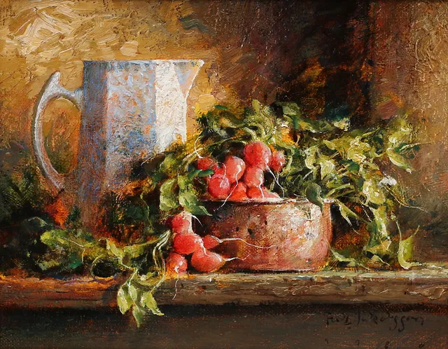 FRITZ JAKOBSSON. Olja på duk. Stilleben, signerat.