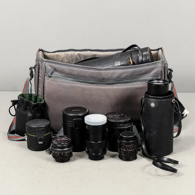 OBJEKTIV 9 stycken, Tokina, Mamiya / Sekor, Takumar med mera, M42 mount, 1900-talets andra hälft.