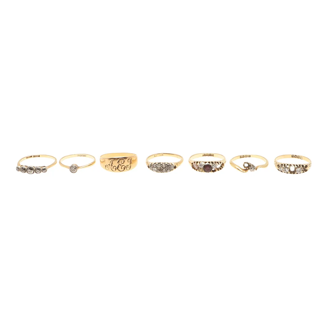 SEVEN ASSORTED GOLD AND GEM SET RINGS. — Rings — Lawrences Auctioneers