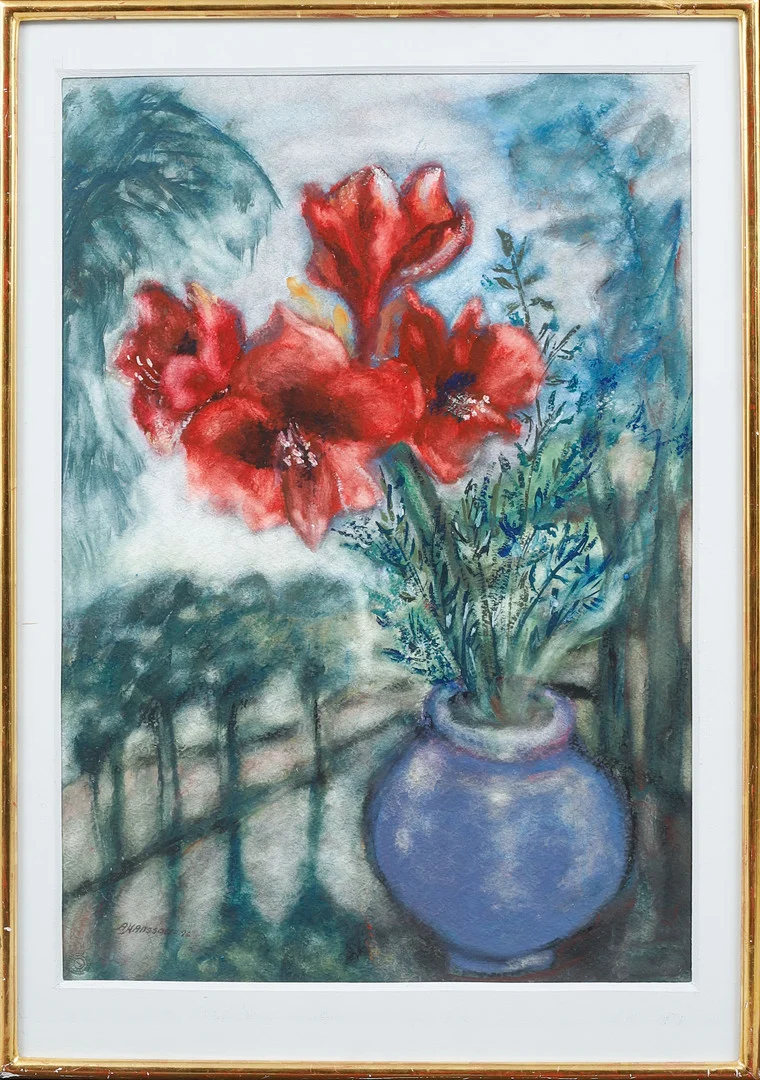 ALMA HANSSON. Stilleben, blandteknik, signerad och daterad 76. — Paintings — Göteborgs Auktionsverk