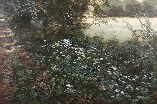 GEORG CRONA. Oljemålning på duk. Blomstrande landskap. Signerad.