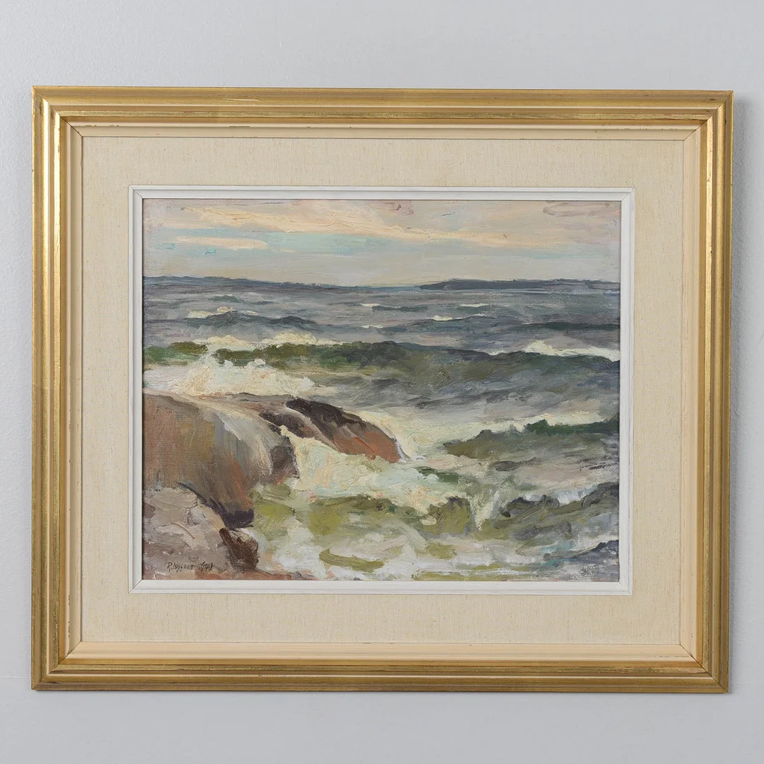 ROBERT LÖFGREN. "Nordlig vind Söderarmsleden", olja på pannå, signerad samt daterad 1949. — Paintings — Formstad Auktioner