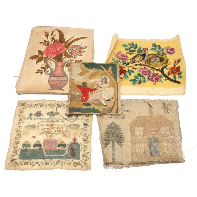 AN GEORGE III TEXTILE SAMPLER, AND FOUR OTHERS LATER.